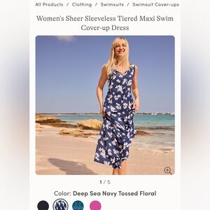 Lands End Cover-up Dress - Sheer Sleeveless Tiered Maxi NWOT